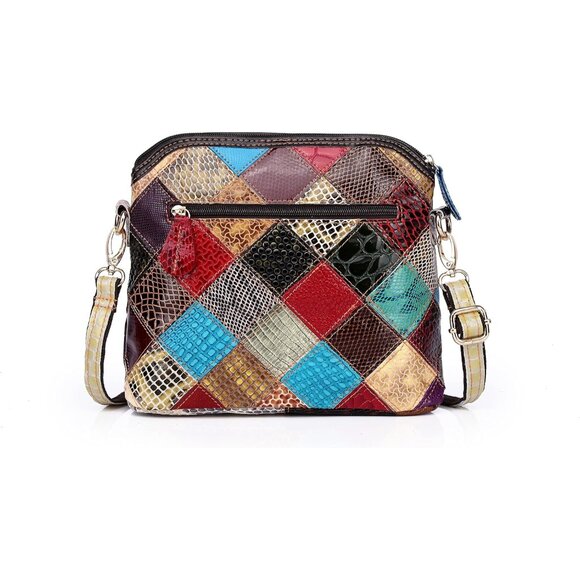 Leather Crossbody Bag Women Multicolor Rainbow Flower Small Purse Adjustable - Picture 3 of 8